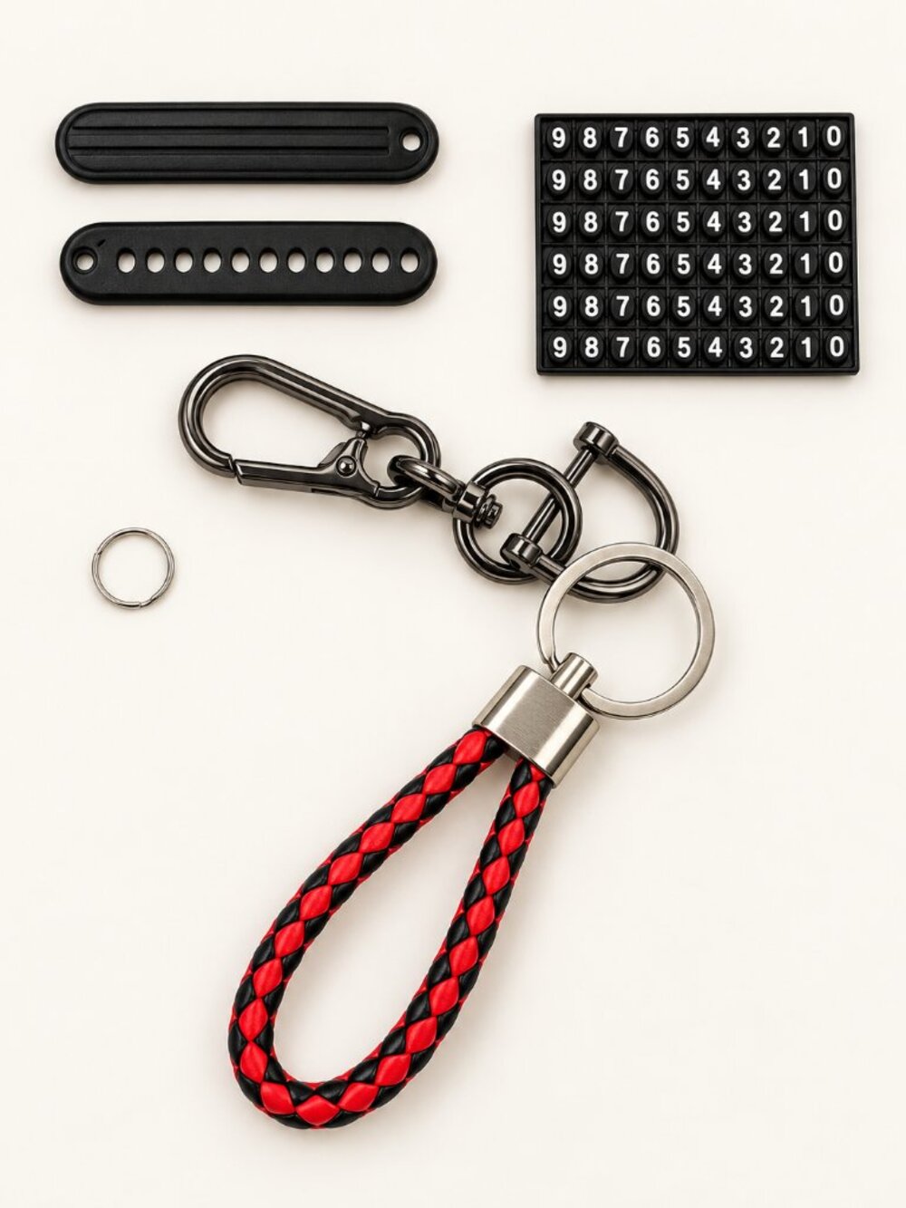 Red & Black Braided Keychain with DIY Contact Number Tag